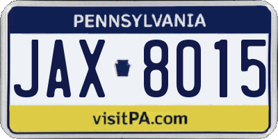PA license plate JAX8015