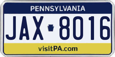 PA license plate JAX8016