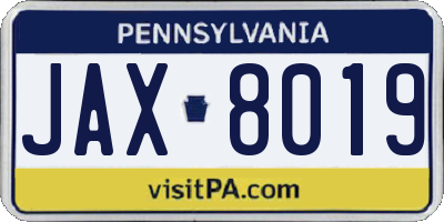 PA license plate JAX8019