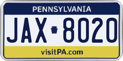 PA license plate JAX8020