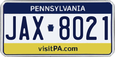 PA license plate JAX8021