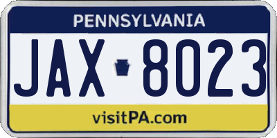 PA license plate JAX8023