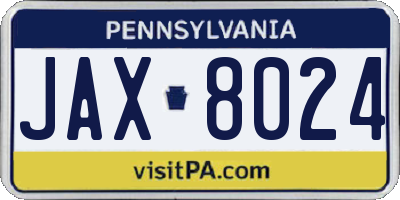 PA license plate JAX8024
