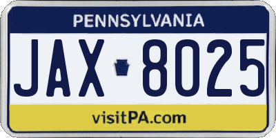 PA license plate JAX8025