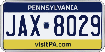 PA license plate JAX8029