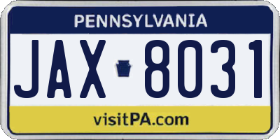 PA license plate JAX8031