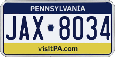 PA license plate JAX8034