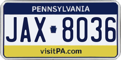 PA license plate JAX8036