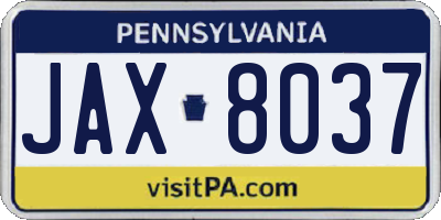 PA license plate JAX8037