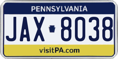 PA license plate JAX8038