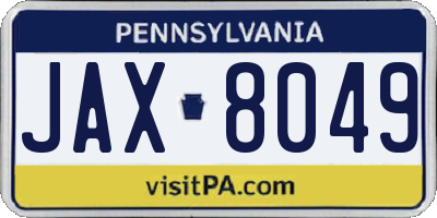 PA license plate JAX8049