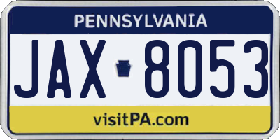 PA license plate JAX8053