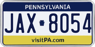 PA license plate JAX8054