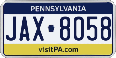 PA license plate JAX8058