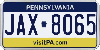 PA license plate JAX8065