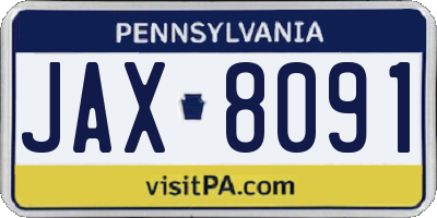 PA license plate JAX8091