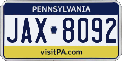 PA license plate JAX8092