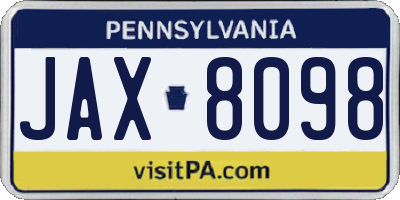PA license plate JAX8098