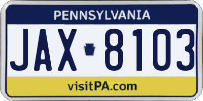PA license plate JAX8103