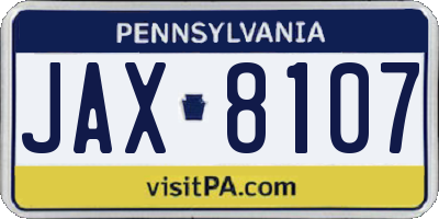 PA license plate JAX8107