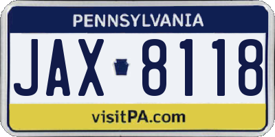 PA license plate JAX8118