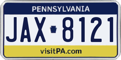 PA license plate JAX8121
