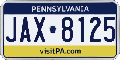 PA license plate JAX8125