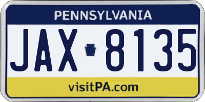 PA license plate JAX8135