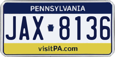 PA license plate JAX8136