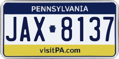 PA license plate JAX8137