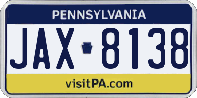 PA license plate JAX8138