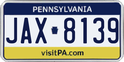 PA license plate JAX8139