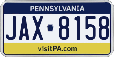 PA license plate JAX8158