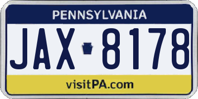PA license plate JAX8178