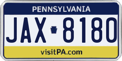 PA license plate JAX8180