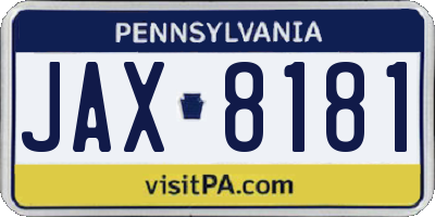 PA license plate JAX8181
