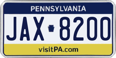PA license plate JAX8200