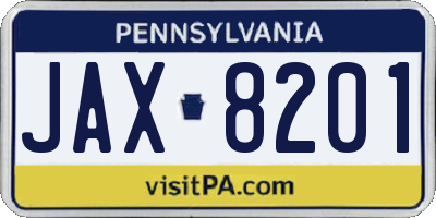 PA license plate JAX8201