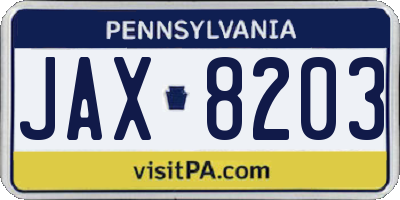 PA license plate JAX8203