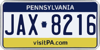 PA license plate JAX8216