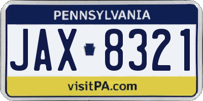 PA license plate JAX8321