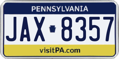 PA license plate JAX8357