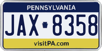 PA license plate JAX8358