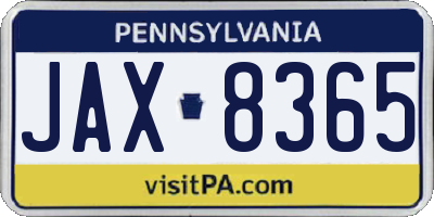 PA license plate JAX8365