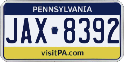 PA license plate JAX8392