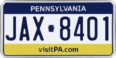 PA license plate JAX8401