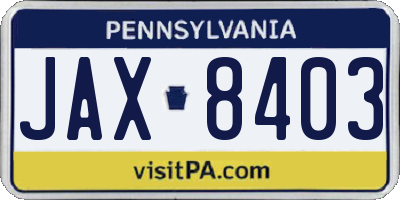 PA license plate JAX8403