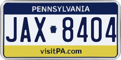 PA license plate JAX8404