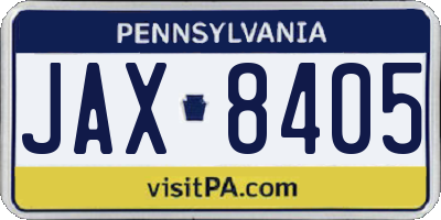 PA license plate JAX8405