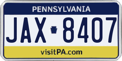 PA license plate JAX8407